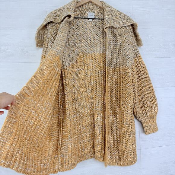 Anthropologie Maeve Oversized Collar Cardigan Sweater M Gold Shimmer Holiday NWT - Picture 7 of 16